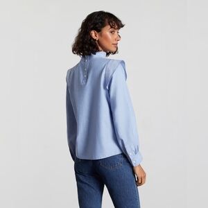 Everlane Shirt Women The Wing Shoulder Mockneck Silky Cotton Blouse